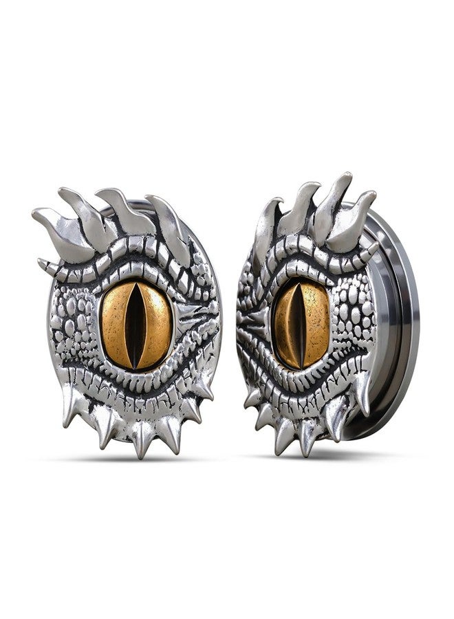COOEAR Dragon Eye Ear Plugs Gauges, Stainless Steel Screw Back tunnels, Gothic Fantasy Body Piercing 0g(8mm). - Image 1