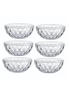 Home Box 6-Piece Serving Bowl Set Round Clear Aroha Diamond Glass Bowl Set Clear 12.5x5cm Capacity 365ml  - Image 4