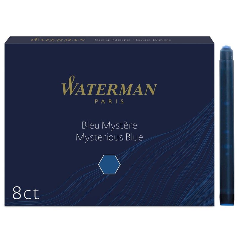 Waterman Fountain Pen Ink Cartridges, Long, Mysterious Blue, 8 Count - Image 1