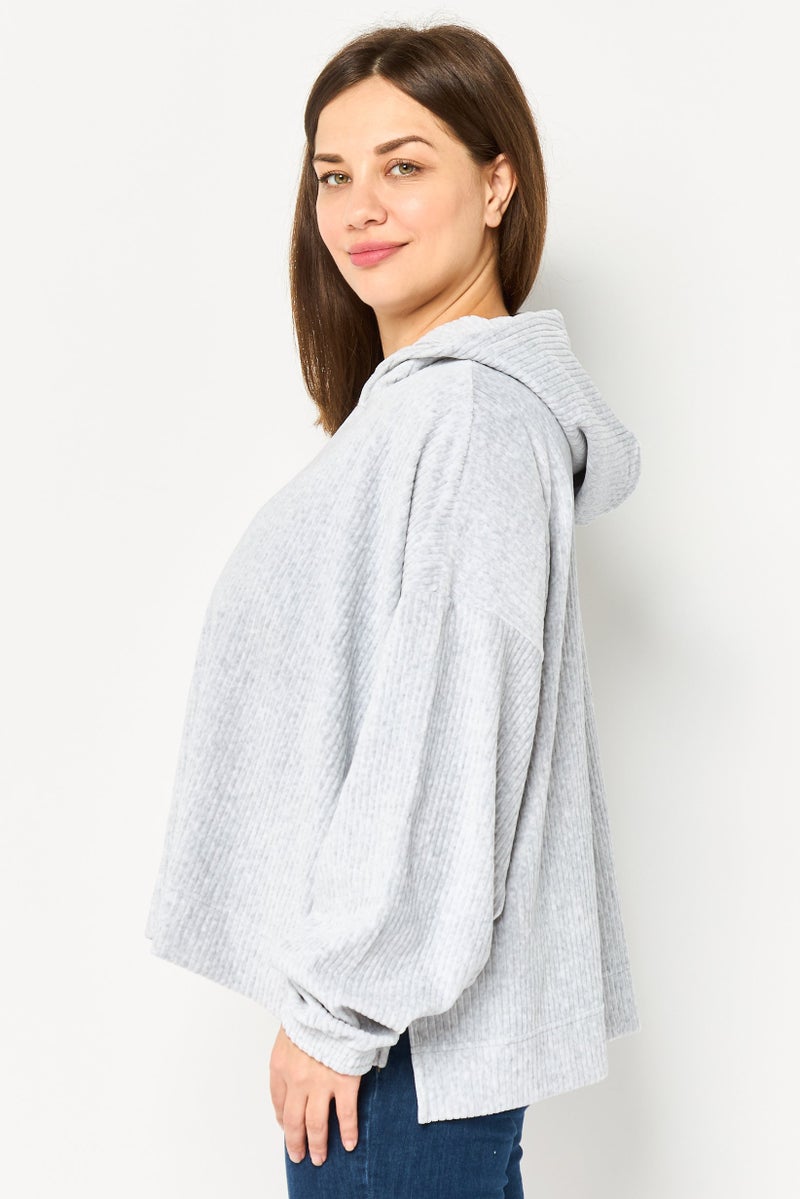 Aerie Women Corduroy Long Sleeve Hoodie, Light Grey - Image 3