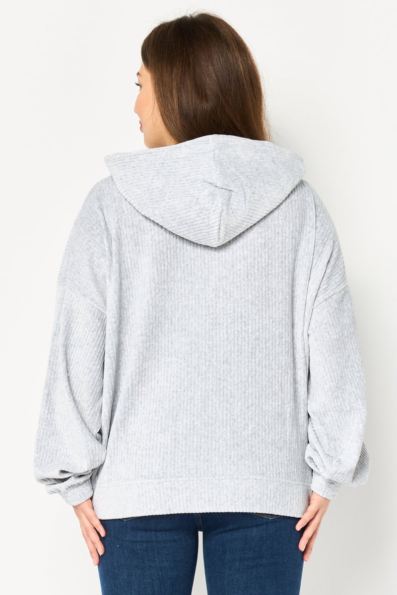 Aerie Women Corduroy Long Sleeve Hoodie, Light Grey - Image 4