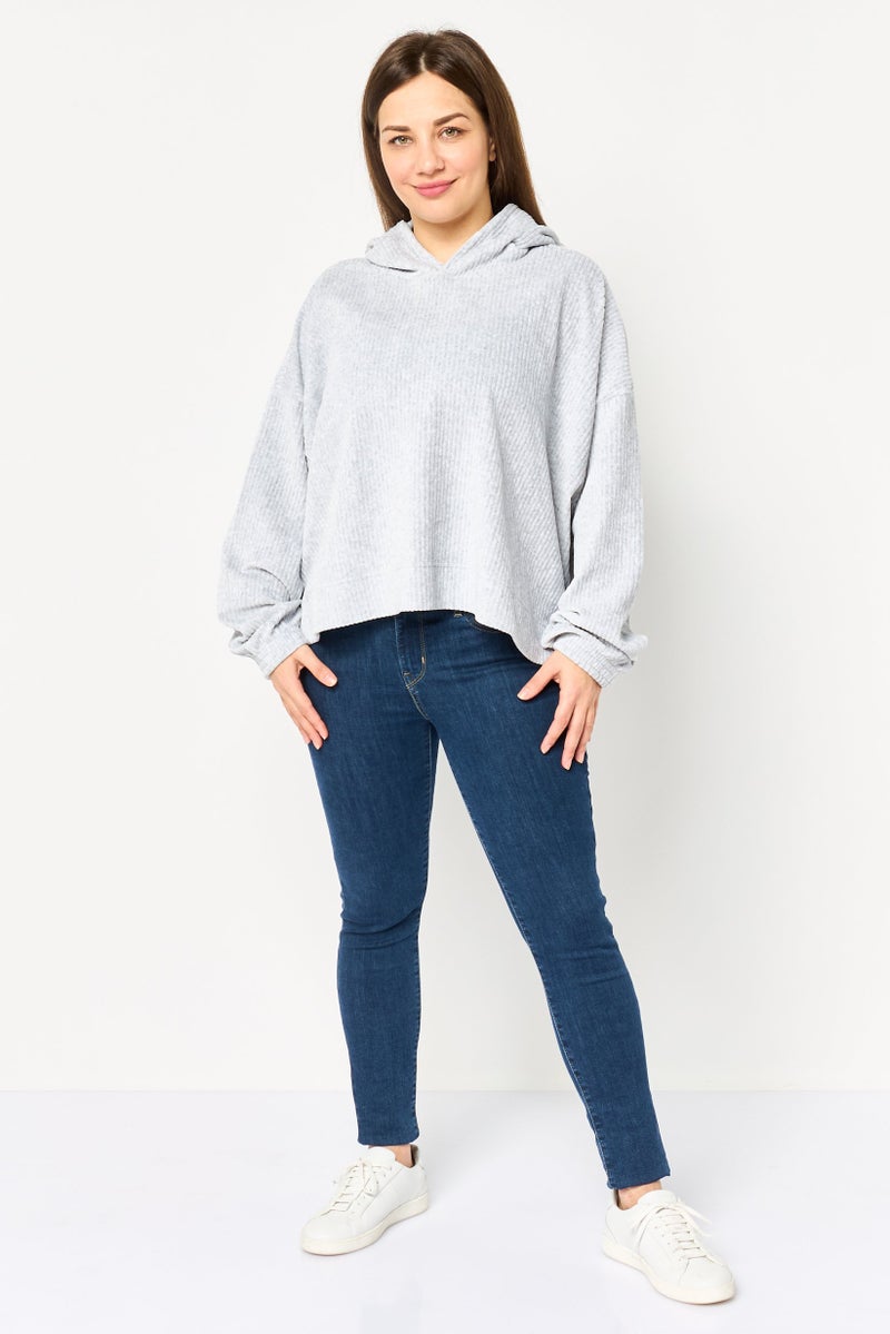 Aerie Women Corduroy Long Sleeve Hoodie, Light Grey - Image 2