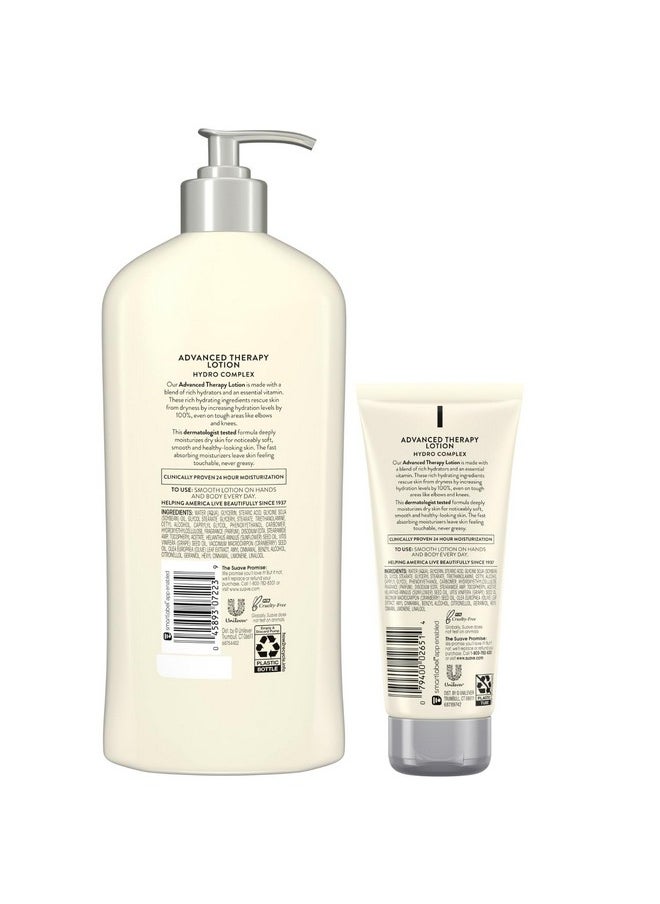 Suave - Suave Lotion, Hydro Complex Advanced Therapy Bundle - Daily Moisturizing Body Lotion for Dry Skin with Vitamin E, 18-Oz Pump Bottle + 3-Oz Travel-Size - Image 1