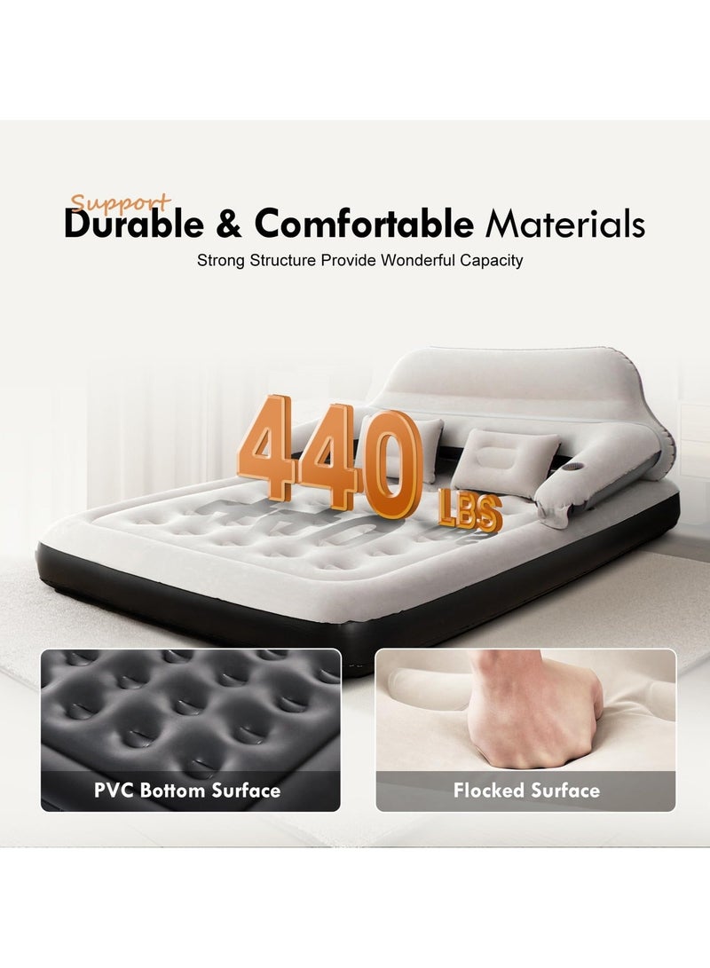 WALALLA Queen Size Air Mattress for Tents Camping Portable Double Inflatable Couch with Soft Backrest Pillows, Electric Air Pump for Home and Car and Patch Kit, Blow Up Bed for Car Travel Overnight OutdoorsFamily Leisure,203*152*22cm - Image 4