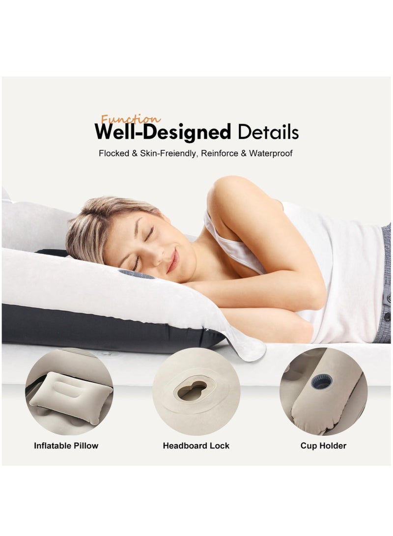 WALALLA Queen Size Air Mattress for Tents Camping Portable Double Inflatable Couch with Soft Backrest Pillows, Electric Air Pump for Home and Car and Patch Kit, Blow Up Bed for Car Travel Overnight OutdoorsFamily Leisure,203*152*22cm - Image 5