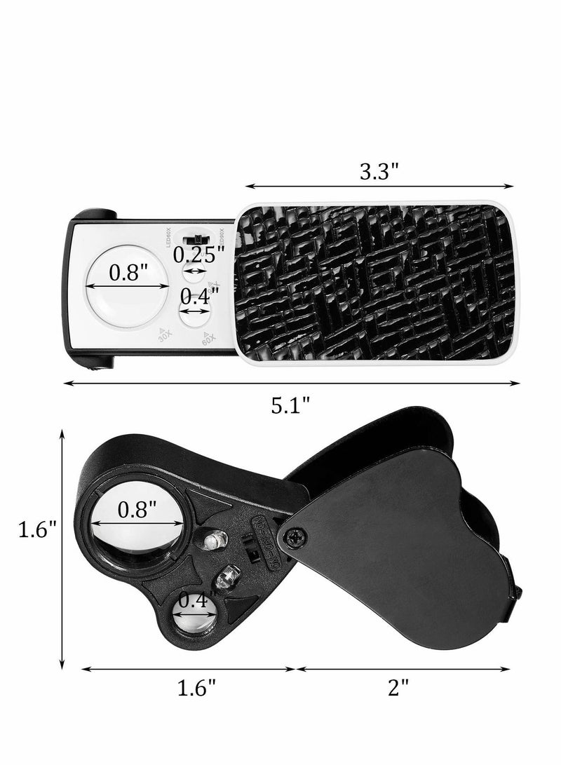 Excefore 2 Pieces Jewelers Loupe 30X 60X 90X Illuminated Jewelers Eye Loupe Magnifier Jewelry Magnifying Glass Loop with UV Black Light and Bright LED Light for Jewelry Diamond Gem Coin Stamp Rock - Image 2