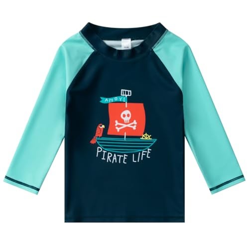 HDOBHIO Toddler and Baby Boys' 3-Piece Swimsuit Trunk Rashguard Set Sun Hat Swimwear Bathing Suit Sunsuit Swim Shirt Set Pirate Ship 2-3T - Image 2