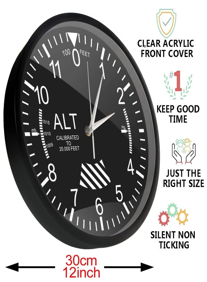 Timethink Classic Altimeter Black Aluminum Frame Wall Clock, Modern Altimeter Instrument Style Wall Clock, Pilot Air Plane Altitude Measurement Watch for Home Office School Kitchen Restaurant Decor - Image 2