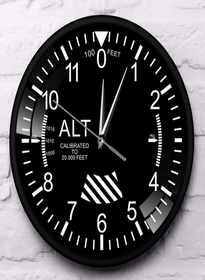 Timethink Classic Altimeter Black Aluminum Frame Wall Clock, Modern Altimeter Instrument Style Wall Clock, Pilot Air Plane Altitude Measurement Watch for Home Office School Kitchen Restaurant Decor - Image 1