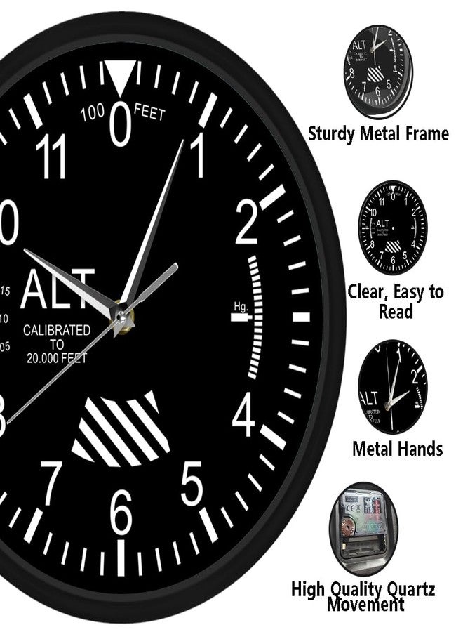 Timethink Classic Altimeter Black Aluminum Frame Wall Clock, Modern Altimeter Instrument Style Wall Clock, Pilot Air Plane Altitude Measurement Watch for Home Office School Kitchen Restaurant Decor - Image 4