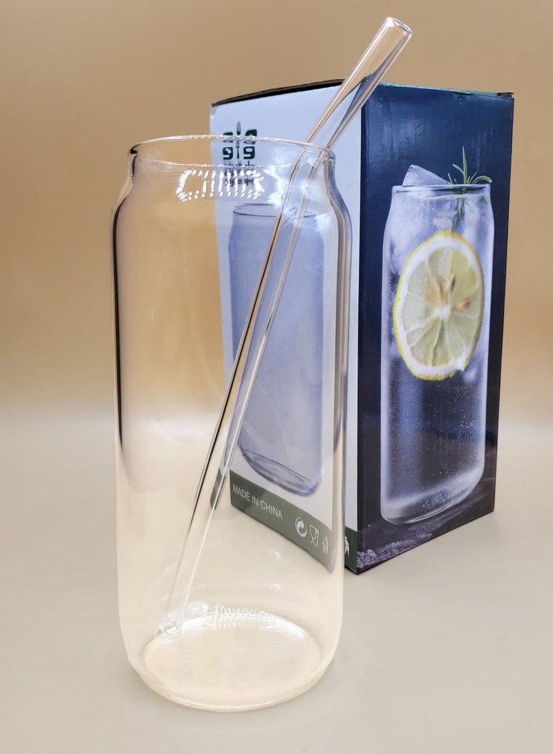 Glass Cup With Transparent Glass Straw 500 ml