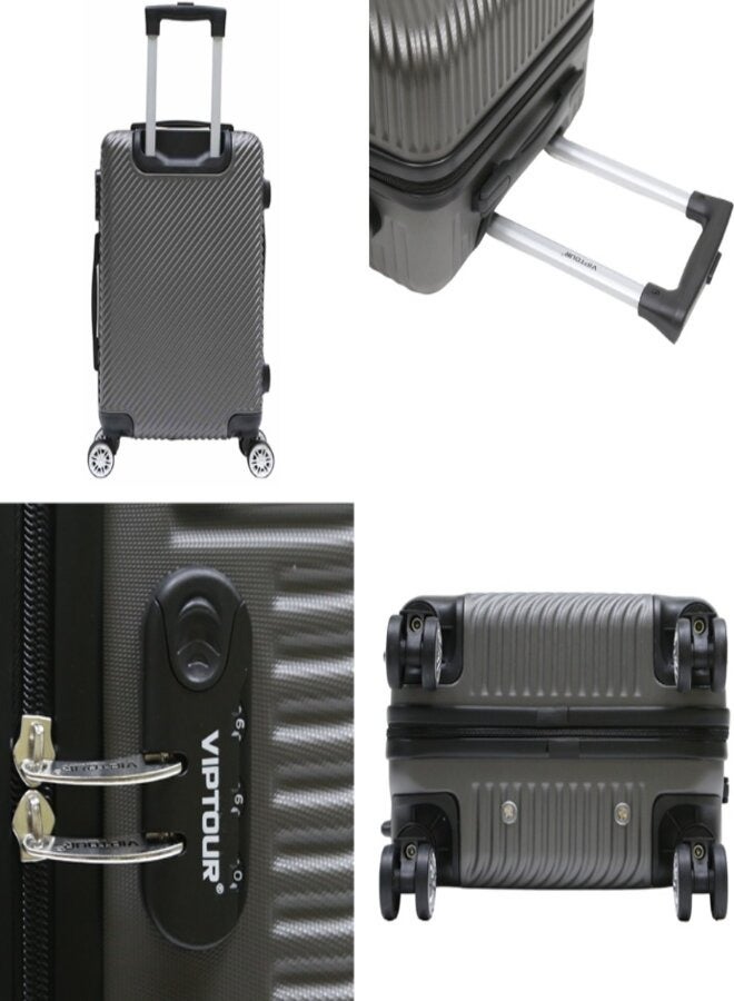فيبتور حقيبة VIPTOUR ABS ذات الجانب الصلب للمقصورة بزاوية 360 درجة و4 عجلات مع قفل أرقام لحقائب السفر، VT-A507 رمادي داكن - Image 2