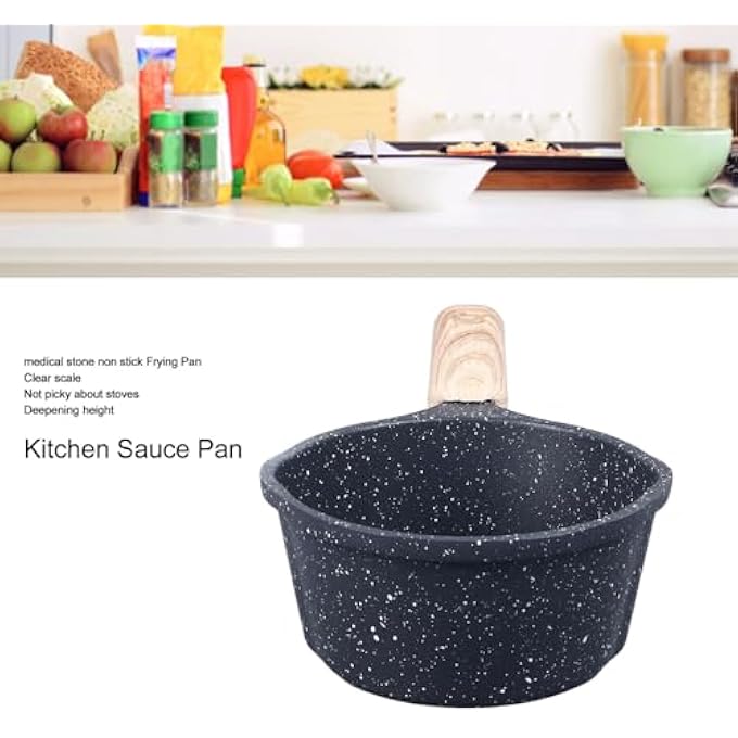 BROLEO Saucepan Compact Nonstick Sauce Pan With Pour Spouts Wooden Handle Aluminum Constructionstone Coating Milk Pot For Pouring Oil Milk Heating Frying Black - Image 4