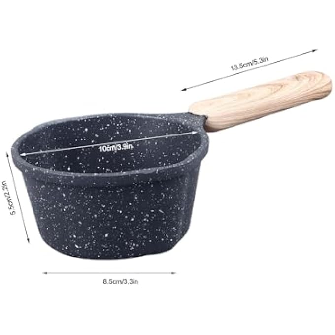 BROLEO Saucepan Compact Nonstick Sauce Pan With Pour Spouts Wooden Handle Aluminum Constructionstone Coating Milk Pot For Pouring Oil Milk Heating Frying Black - Image 5