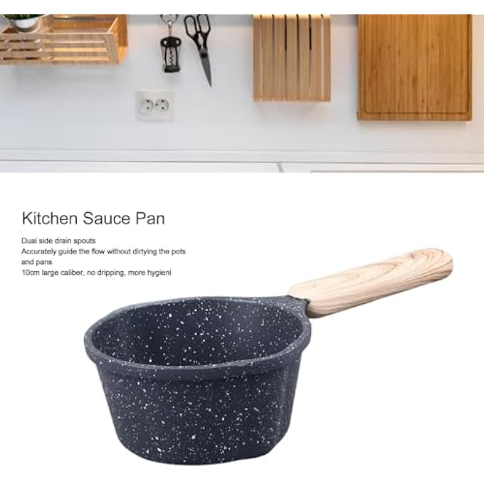 BROLEO Saucepan Compact Nonstick Sauce Pan With Pour Spouts Wooden Handle Aluminum Constructionstone Coating Milk Pot For Pouring Oil Milk Heating Frying Black - Image 3