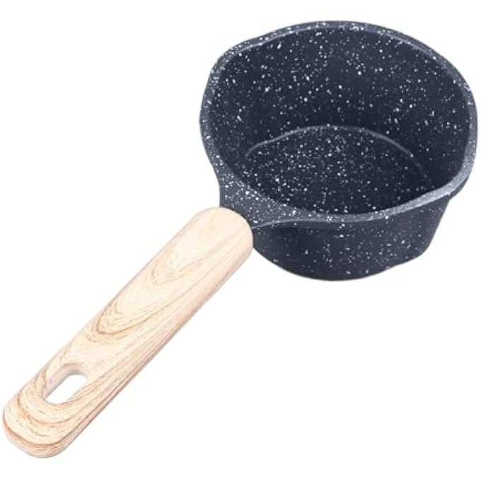 BROLEO Saucepan Compact Nonstick Sauce Pan With Pour Spouts Wooden Handle Aluminum Constructionstone Coating Milk Pot For Pouring Oil Milk Heating Frying Black - Image 1