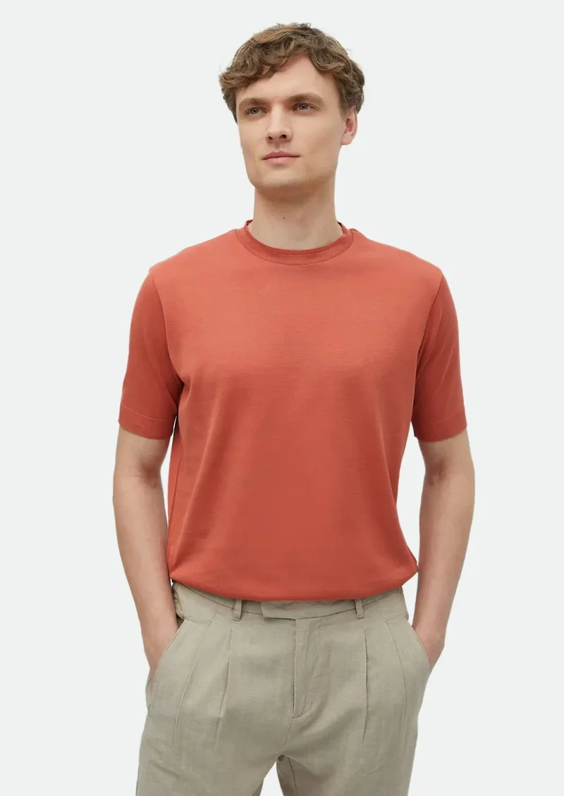 RAMSEY Orange Plain Crew Neck 100% Cotton T-Shirt