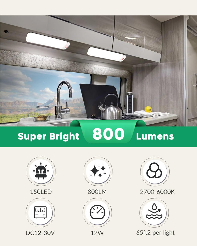 MERTTURM 150LED 12V-30V RV Lights Interior, 12 Volt LED Lights with 3 Colors&Dimmable Brightness, Ultra Bright Ceiling Dome Light Fixture Interior for Van, Car, Camper, RV, Boat, Trailer(2700-6000K) - Image 2