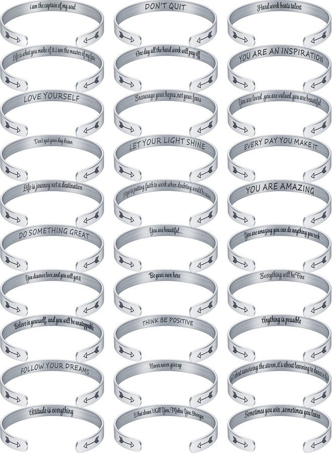 MTLEE 30 Pcs Inspirational Cuff Bracelets Bulk Gifts for Women Motivational Bible Verse Bracelet Silver Personalized(Novel) - Image 1