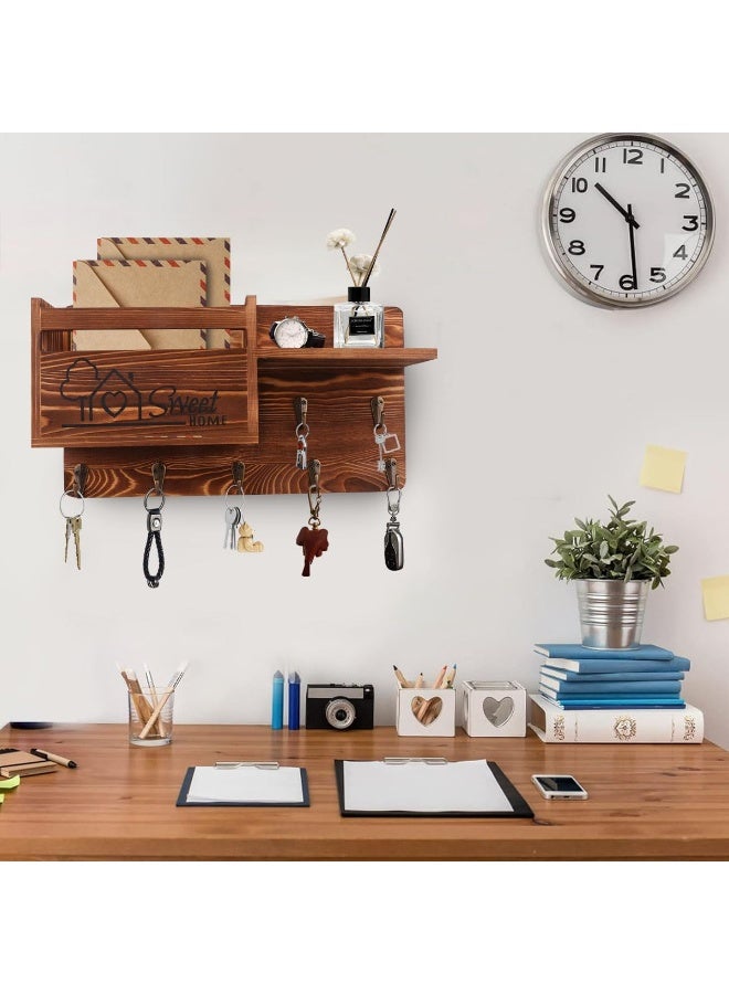 Gocokia Key Hanger Organizer, Mail and Key Holder for Wall Decorative, Wall Shelf with 7 Key Hooks, Wall Mounted Key Hangers with Mailbox, Home Decor (Brown) - Image 3