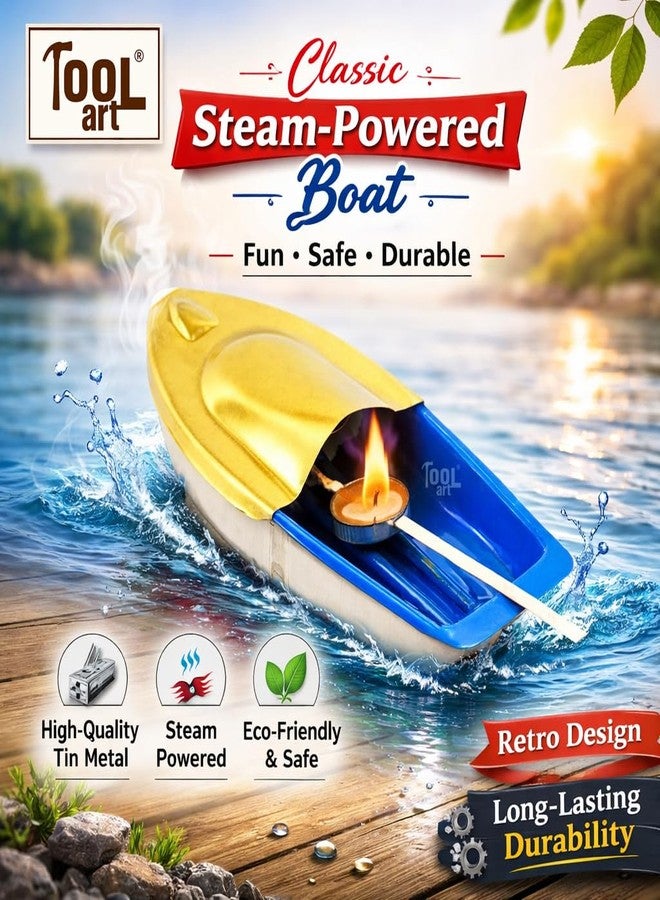TOOLART Classic Steam Powered Tin Metal Pop Pop Boat, Candle Powered Putt Putt Water Toy with Vintage Design, Multicolor (rg_steam_Boat) - Image 3