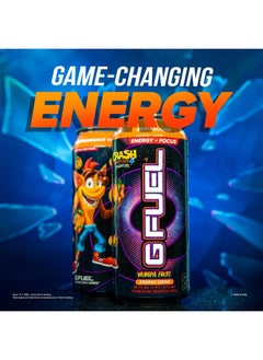 G Fuel Crash Bandicoot Energy Drink, Sugar Free, Healthy Drinks, Zero Calorie, 300 mg Caffeine per Carbonated Can, Wumpa Fruit Flavor, Focus Amino, Vitamin + Antioxidants Blend - 12 Pack  - Image 5