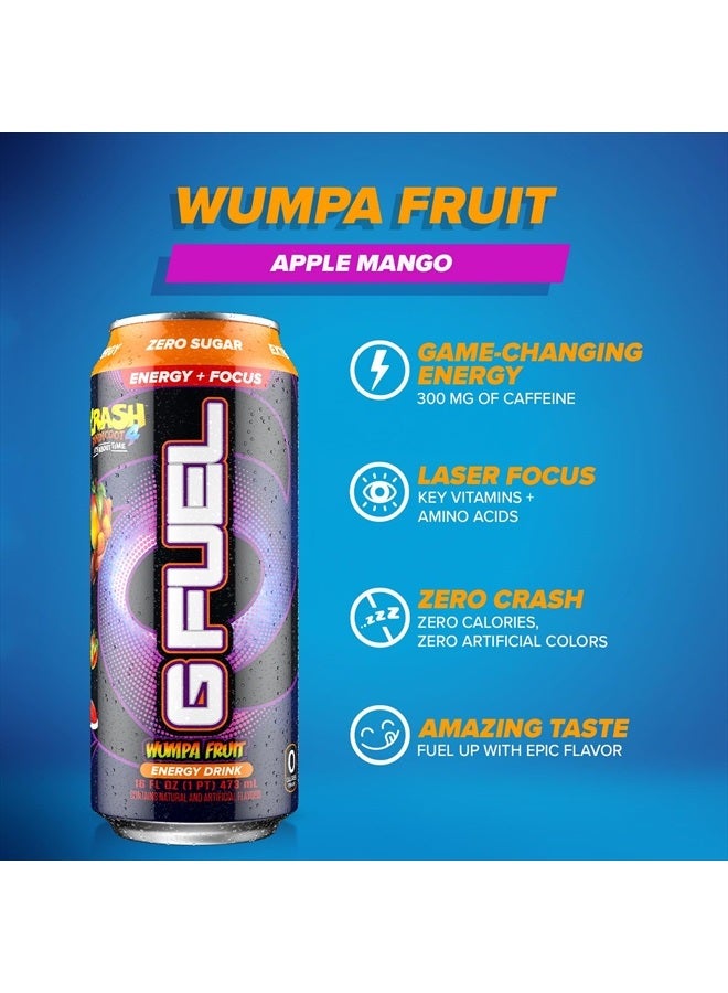 G Fuel مشروب الطاقة كراش بانديكوت، خالي من السكر، مشروبات صحية، صفر سعرات حرارية، 300 ملغ من الكافيين لكل علبة غازية، نكهة فاكهة وامبا، تركيز أميني، مزيج فيتامين + مضادات الأكسدة - 12 عبوة - Image 4