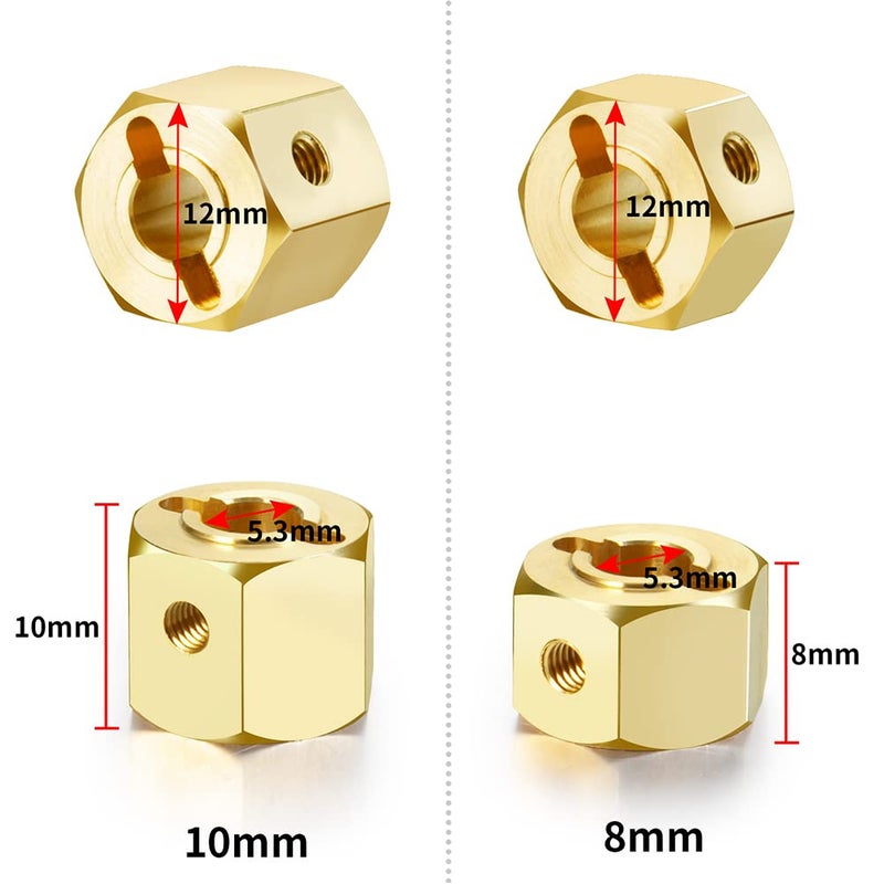 RCLions Brass Wheels Hex Hub 8mm/10mm Extension Hex Drive Adapter for Redcat GEN8 Upgrades Parts 1/10 RC Crawler Car (10mm) - Image 2