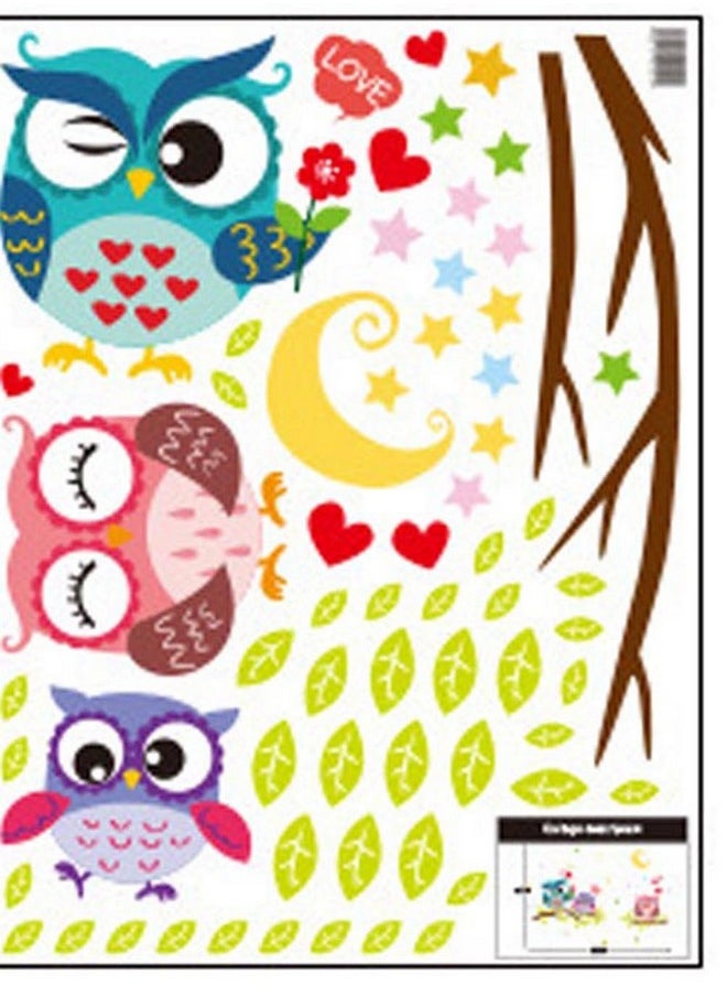 BIBITIME Night Moon Star Sky Wall Sticker Love Family Owls On The Tree Branch Wall Decal For Nursery Bedroom Kids Room Decor25.19 X 16.92  - Image 5