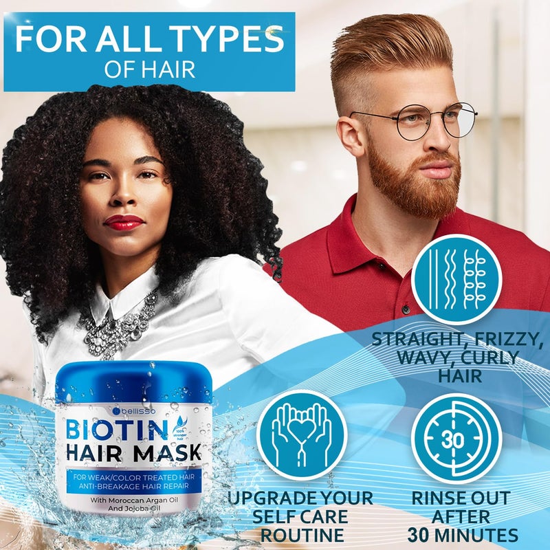 BELLISSO Biotin Hair Mask - Volume Boost and Deep Conditioner for Dry, Damaged Hair - Hydrating Repair Treatment for Women and Men - Moisture Conditioning for Curly Hair and Split Ends - Sulfate Paraben Free - Image 5