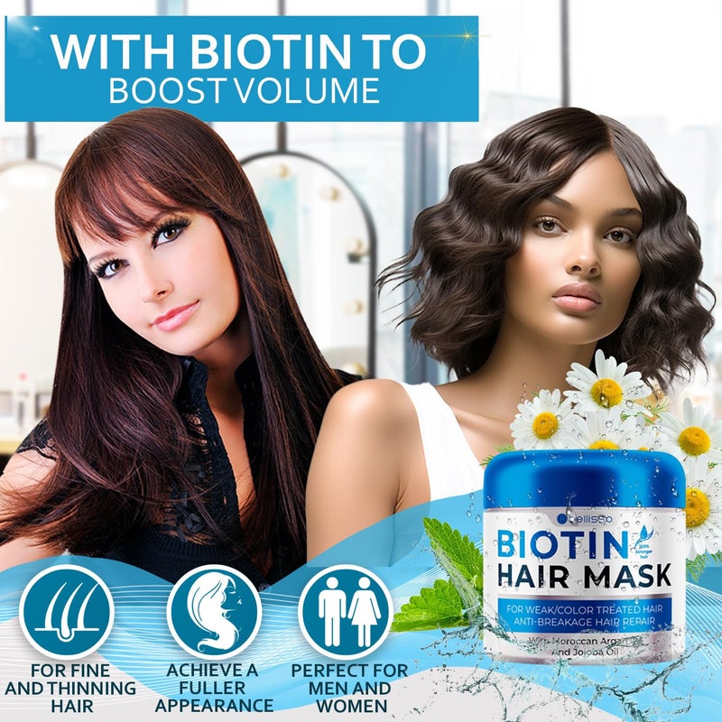 BELLISSO Biotin Hair Mask - Volume Boost and Deep Conditioner for Dry, Damaged Hair - Hydrating Repair Treatment for Women and Men - Moisture Conditioning for Curly Hair and Split Ends - Sulfate Paraben Free - Image 2
