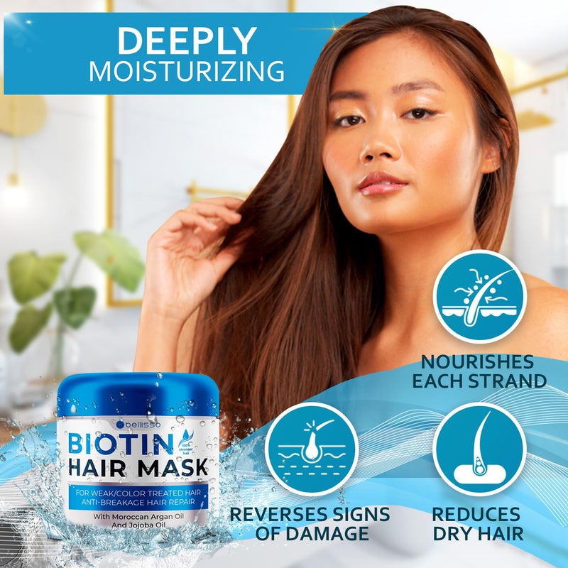BELLISSO Biotin Hair Mask - Volume Boost and Deep Conditioner for Dry, Damaged Hair - Hydrating Repair Treatment for Women and Men - Moisture Conditioning for Curly Hair and Split Ends - Sulfate Paraben Free - Image 4