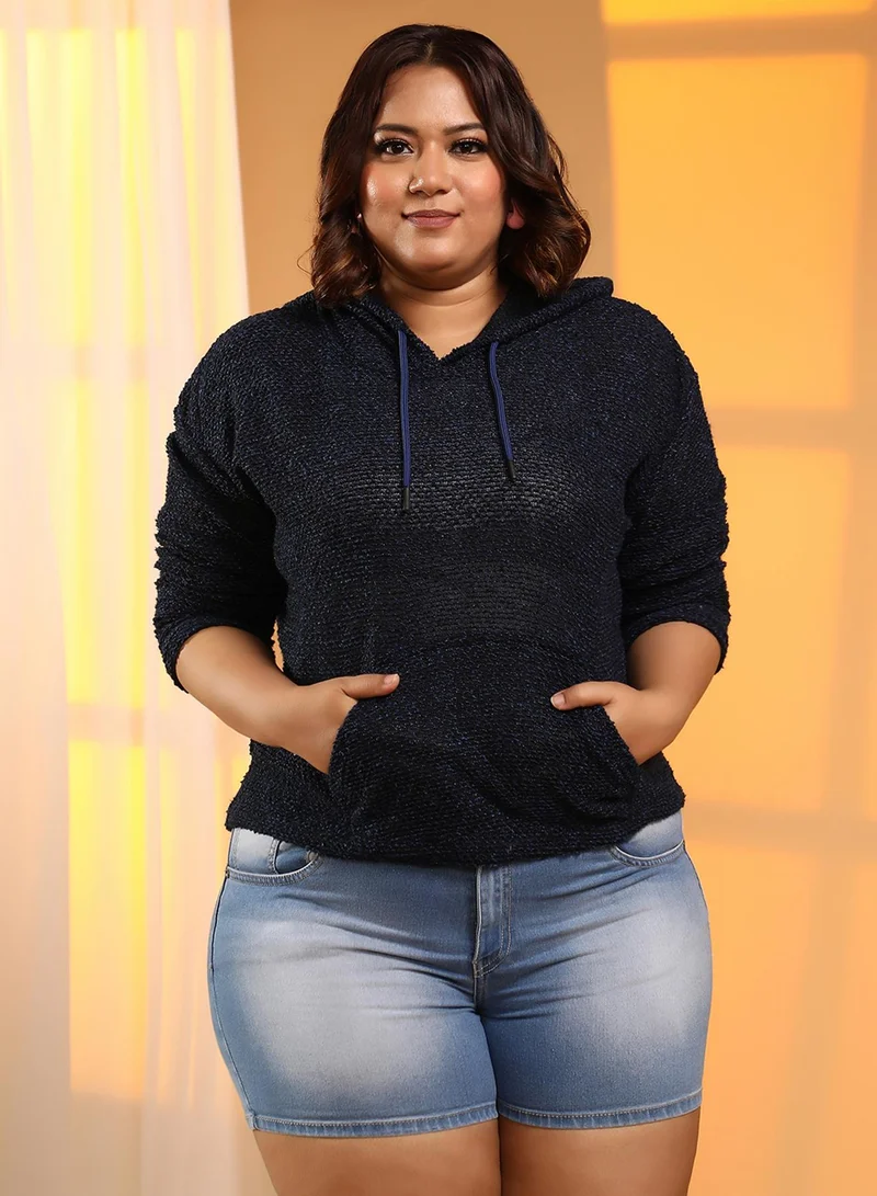 انستافاب بلس هودي نسائي محبوك أزرق بروسي