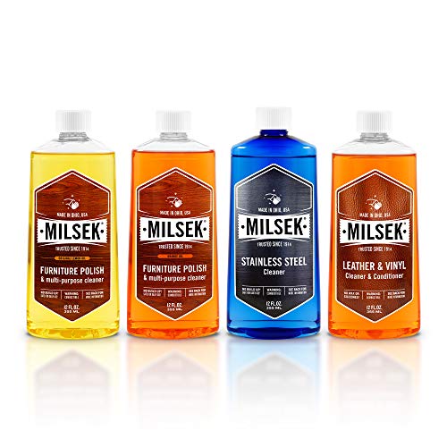 Milsek Furniture Polish Variety Pack: Lemon Oil, Orange Oil, Stainless Steel Cleaner, and Leather Cleaner - 4-Pk, 12 fl oz - Image 1
