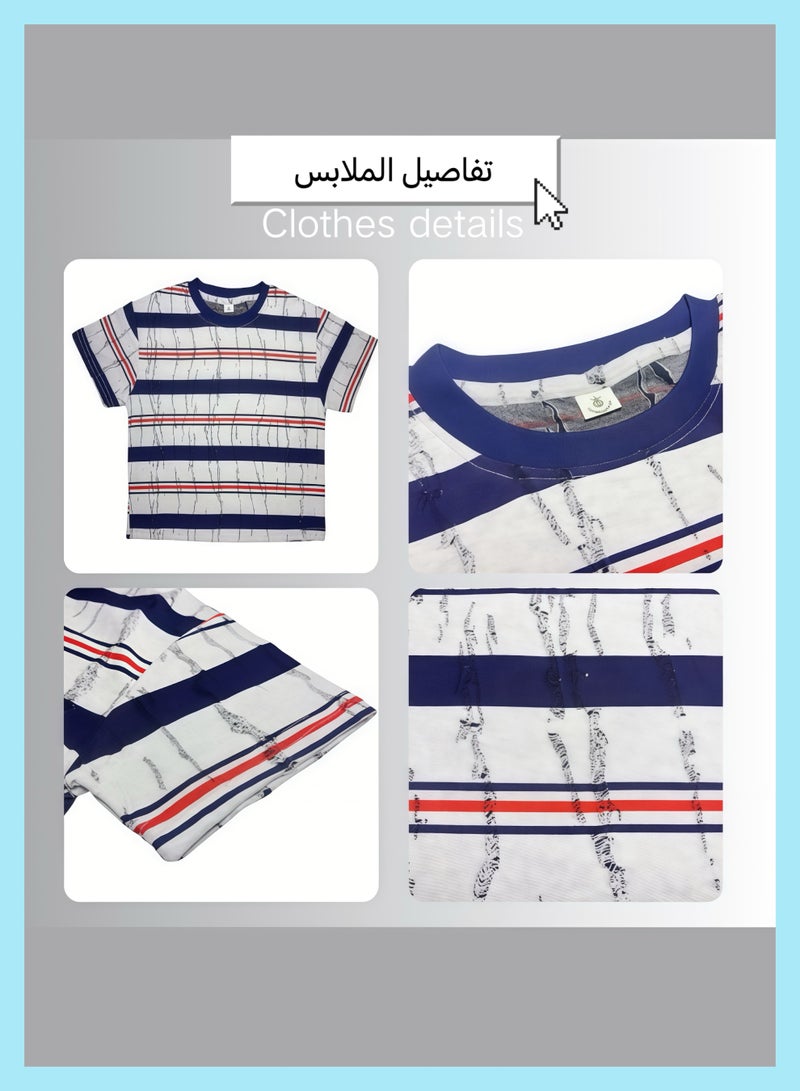 Boys' summer striped short-sleeved letter T-shirts, new 2023 children's fashionable half - sleeved trendy children's clothing tops, cotton T-shirts - Image 2