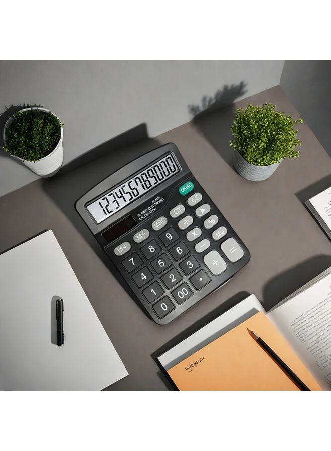 Black 12 Digit LCD Display Calculator Large Screen Office Financial Study Tool - Image 2