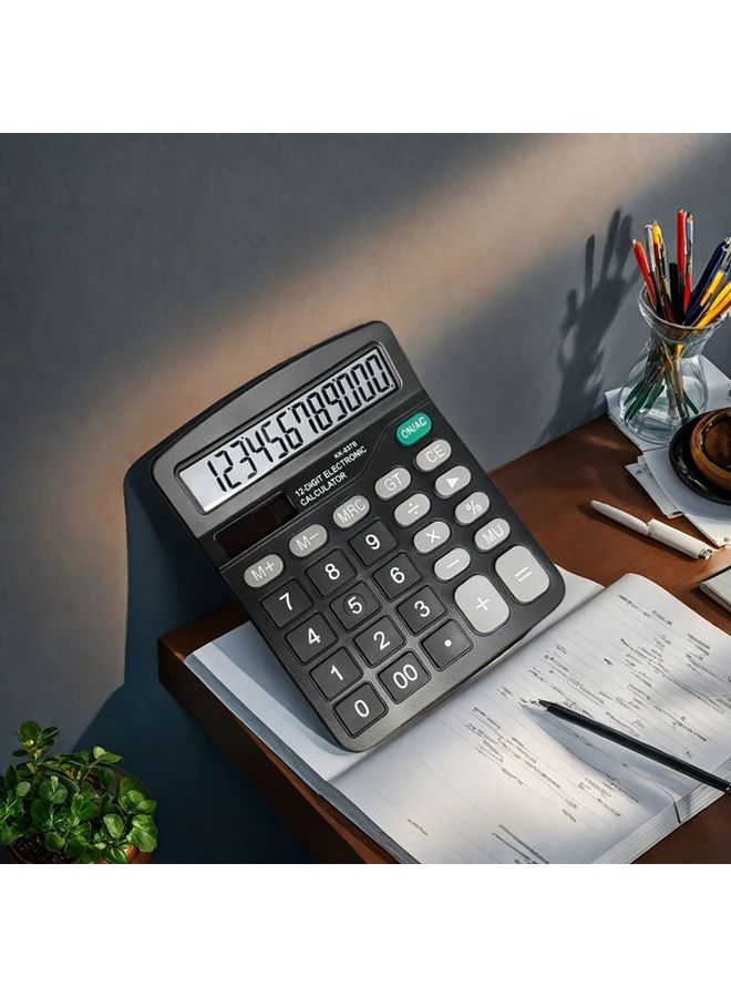 Black 12 Digit LCD Display Calculator Large Screen Office Financial Study Tool - Image 4