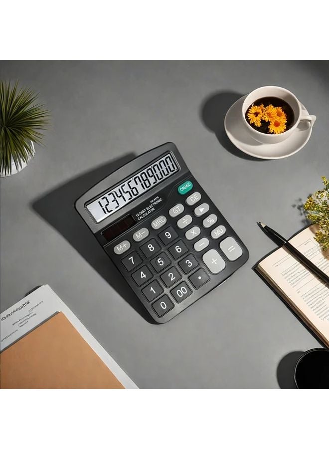 Black 12 Digit LCD Display Calculator Large Screen Office Financial Study Tool - Image 1