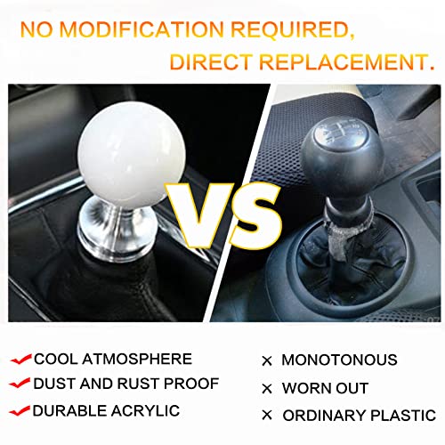 YIUIY Round Ball Shift Knob Universal Gear Shift Knob 5 6 Speed for Manual Automatic Vehicles with Adapters (Pure White) - Image 3