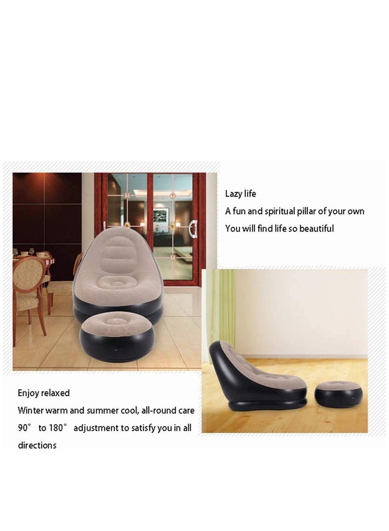 Arabest 2-IN-1 Grey/Black Lounge Sofa Bed Set, Folding Portable Inflatable Lazy Flocking Recliner Chair with Footstool - Great for Pop Up Indoor and Outdoor Balcony, Backyard, Camping, Picnic, RV - Image 5