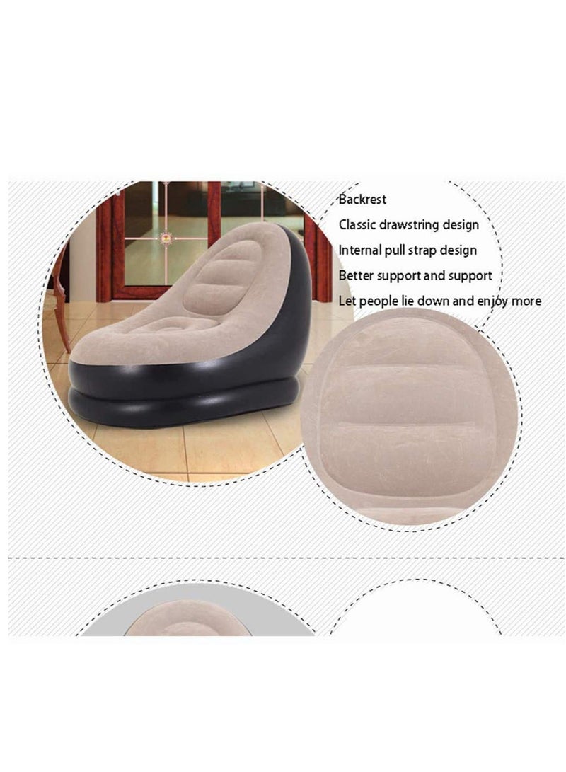 Arabest 2-IN-1 Grey/Black Lounge Sofa Bed Set, Folding Portable Inflatable Lazy Flocking Recliner Chair with Footstool - Great for Pop Up Indoor and Outdoor Balcony, Backyard, Camping, Picnic, RV - Image 4