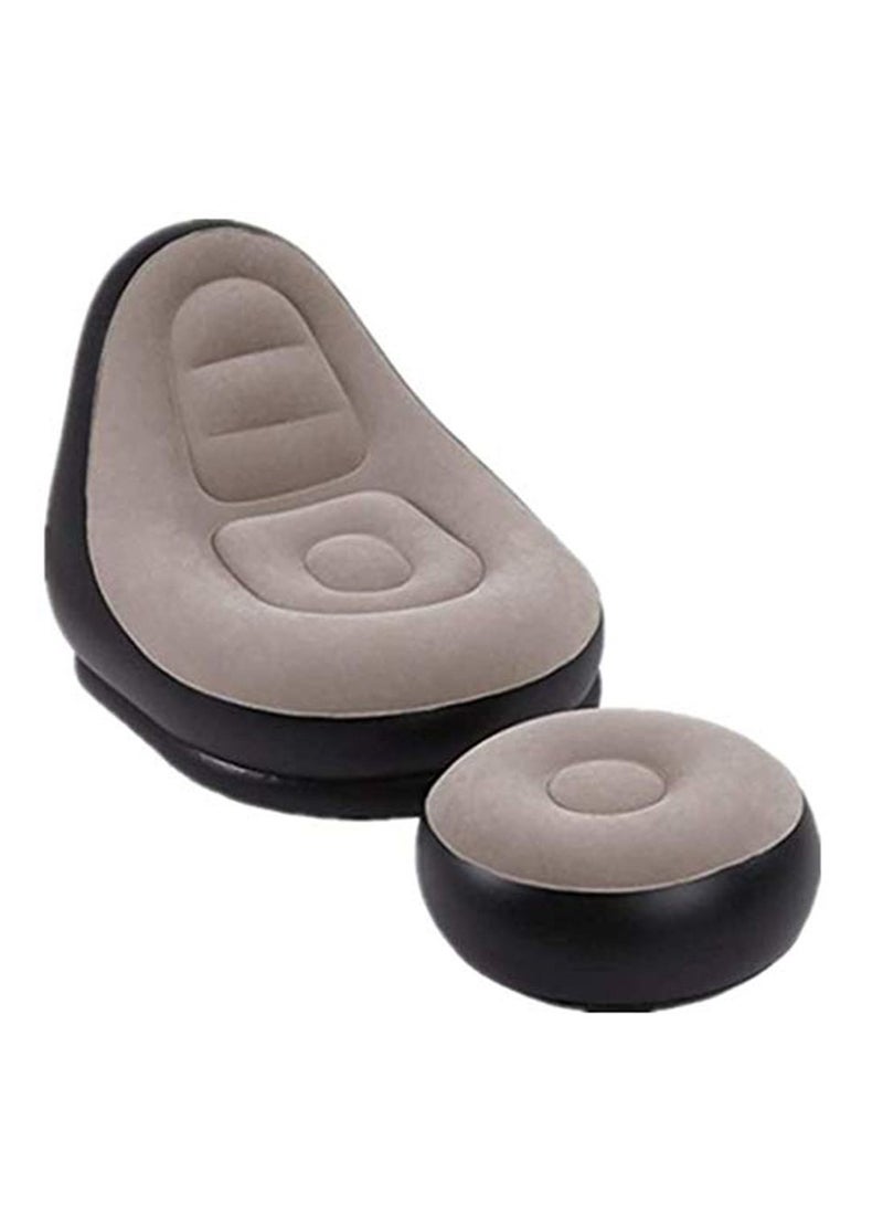 Arabest 2-IN-1 Grey/Black Lounge Sofa Bed Set, Folding Portable Inflatable Lazy Flocking Recliner Chair with Footstool - Great for Pop Up Indoor and Outdoor Balcony, Backyard, Camping, Picnic, RV - Image 2