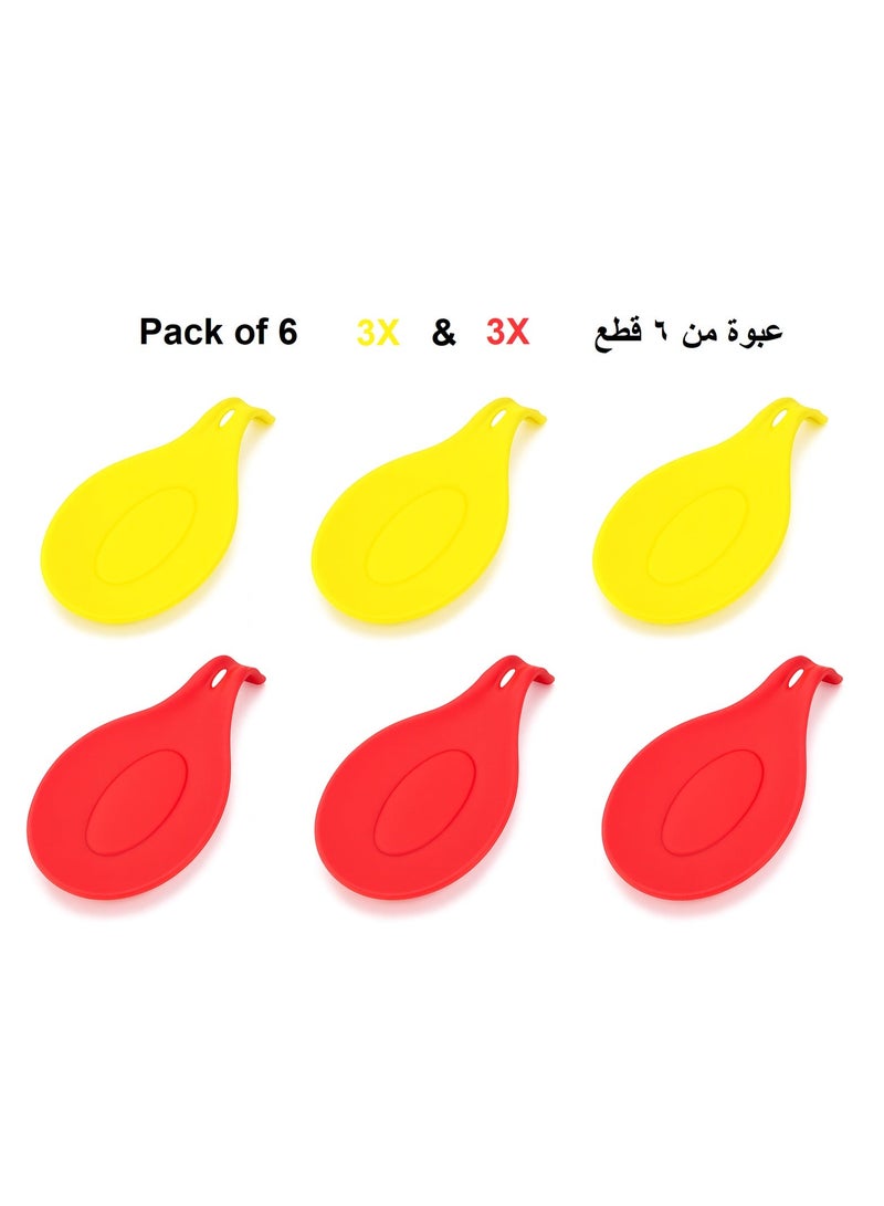 6 قطع مسند ملاعق سيليكون، حامل أدوات مطبخ مقاوم للحرارة 9.25 × 4.72 حامل أدوات مطبخ مقاوم للحرارة مسند مغرفة لسطح الموقد، أحمر / أصفر - Image 1