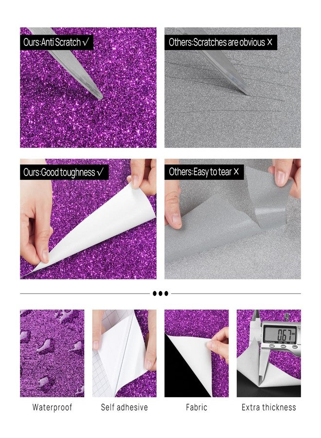 FunStick Violet Purple Glitter Wallpaper Peel and Stick Sparkle Purple Glitter Contact Paper for Cabinets Drawers Walls Desk Self Adhesive Removable Wallpaper for Kids Girls Bedroom Vinyl Wrap 16"x80" - Image 4
