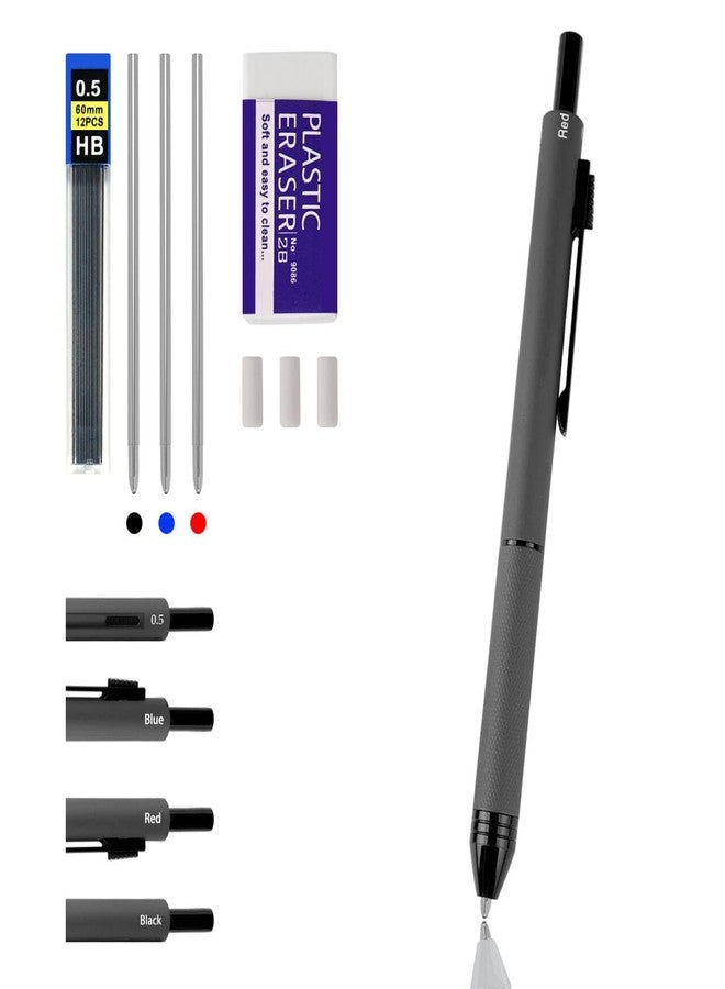 RANBOS 4 in 1 Multi Function Refillable and Retractable Multi Color Pen,Black Red Blue Ballpoint Pen and 0.5mm Multicolor Pencil, Multicolor Pen Gift for Journaling (Grey) - Image 1