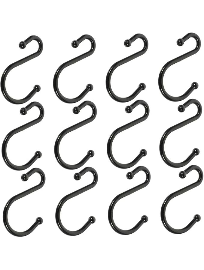 Zinc Alloy S Shaped Shower Curtain Hooks 12 Pack Black Easy Install - Image 1
