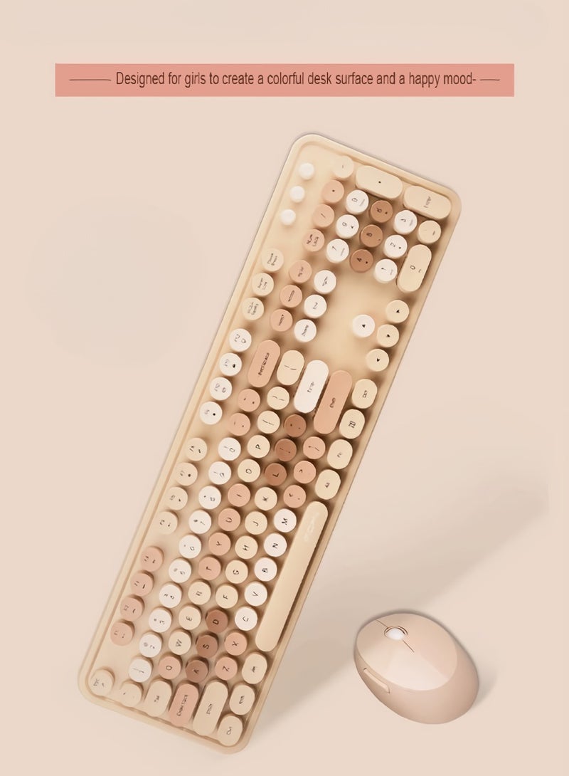 موفيفي مجموعة لوحة مفاتيح وماوس لاسلكية كاملة الحجم 2.4 جيجاهرتز، لوحة مفاتيح وماوس لاسلكية ملونة للكمبيوتر، لوحة مفاتيح صامتة خفيفة الوزن وقابلة للحمل مع ماوس، (لون برتقالي مختلط) - Image 3