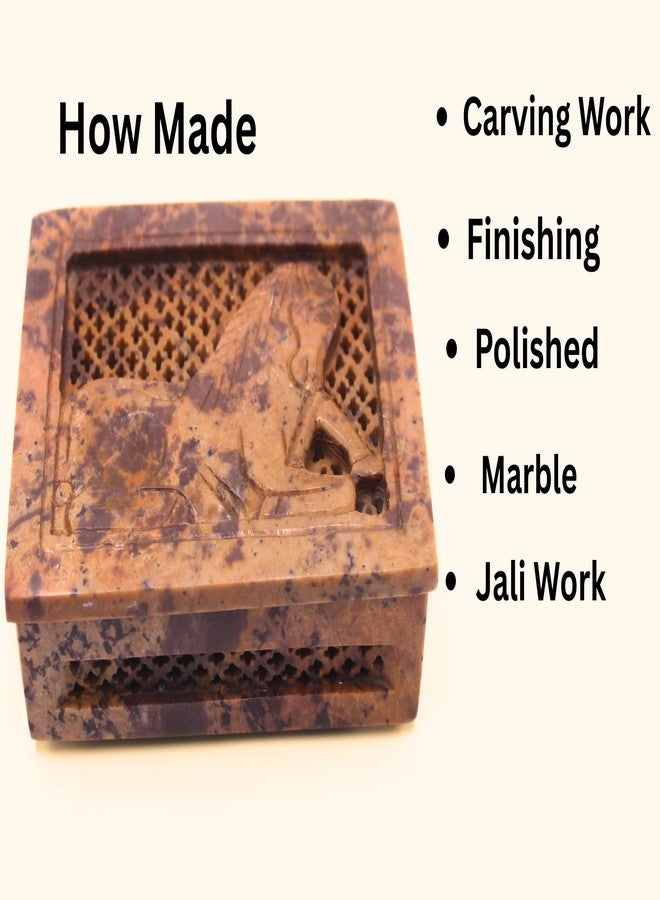 SANDSTERS VR SOURCING Handcrafted Marble Box with Animal design Carving and Jali Work – Decorative Storage Box|Jewelry Oraganizer - Image 5