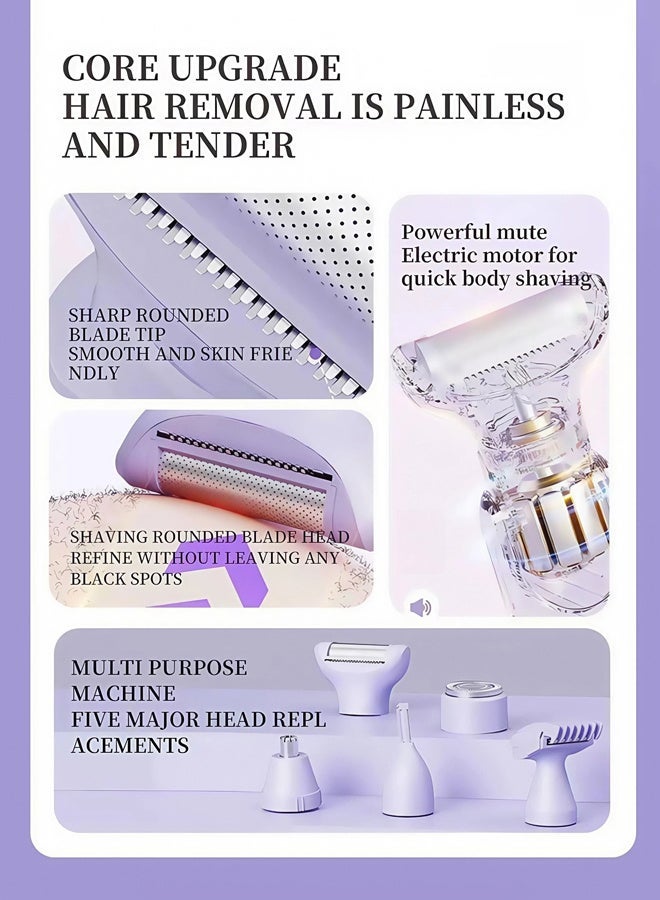 RANBEM 5-in-1 Electric Hair Removal Device for Women – Wet & Dry Full-Body Groomer with LCD Display, USB Rechargeable, Pain-Free for Face, Bikini, Underarms, Legs & Arms - Image 2