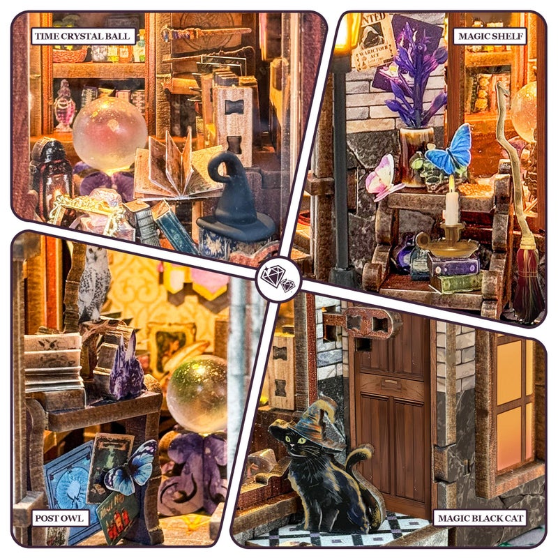 Miggley DIY Miniature House Kit, Book Nook Mini House Bookshelf Decor 3D Wooden Puzzle for Adults, Birthday Gift for Family, Friends - Time Magic Club - Image 4